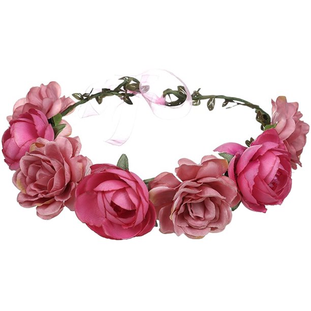 KAKOWELY Corona de flores para novia, tocado de rosas artificiales, corona floral para el cabello, diadema de boda