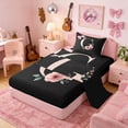 thumbnail image 2 of Erosebridal Black Pink Letter G Floral Bow Print Twin Sheet Sets, Monogram Style Bedding for Girls, 1 Flat Sheet, 1 Fitted Sheet and 1 Pillowcase, 2 of 6