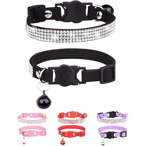 Breakaway Cat Collars with Bell,Adjustable Safe Kitten Collar,Cat Collars for Girl Cats with Rhinestone Soft Velvet