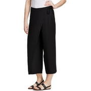 Eileen Fisher Wrap Front Wide Leg Silk Crop Pants, Black, XL