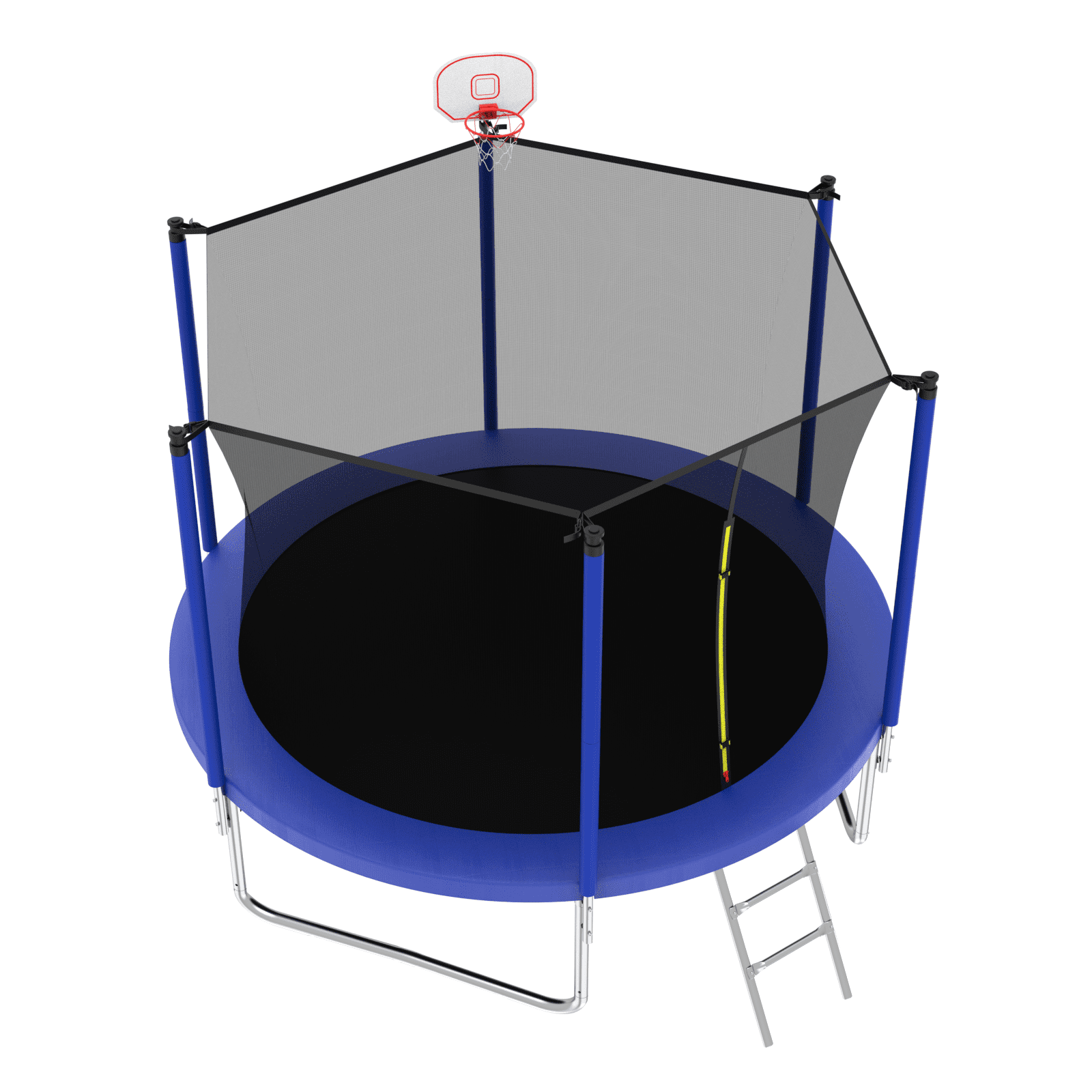 Yoneston 10FT Outdoor Trampoline with Basketball Hoop, 240LBS Round Trampoline with Ladder and Safety Enclosure for Kids and Adults in Backyard Garden, Blue