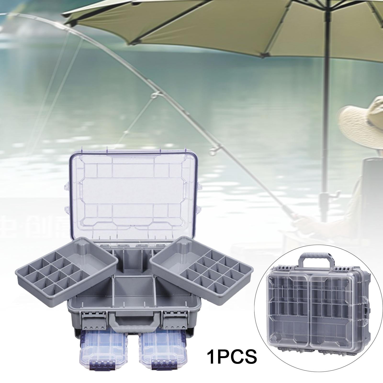 Wswqop Fishing Tackle Box Container Fishing Accessories Box Large Capacity Waterproof 3 Gray