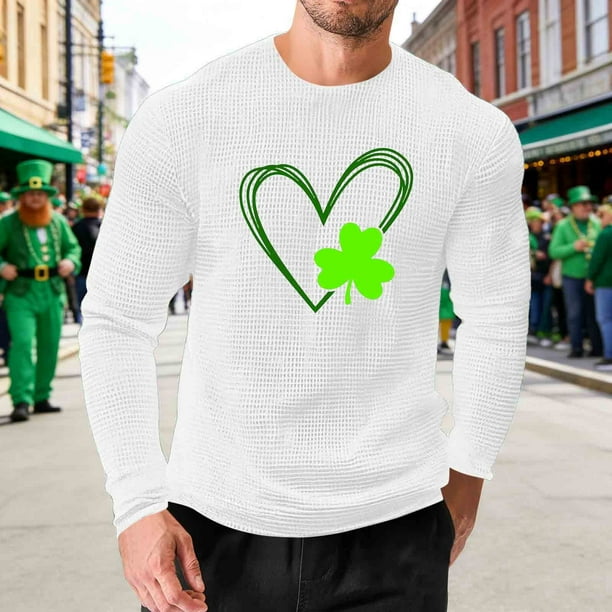 Amzcrzy - Sudadera Para Hombre, Estilo Informal, Holgada, Elástica, Para Fitness, Para El Hogar, Con Estampado Del Día De San Patricio, Manga Larga, Cuello Redondo, Blusa Blanca, Talla M