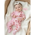 thumbnail image 3 of Qmyliery Newborn Girl Christmas Romper Bow Print Long Sleeve Zip Up Round Neck Footed Jumpsuit with Headband, 3 of 9