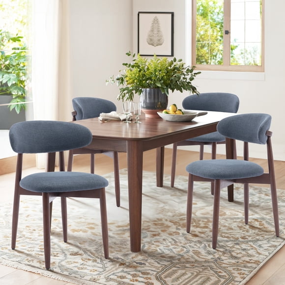 MALOL Wooden Dining Chairs Set of 4, Modern Fabric Upholstered Kitchen Side Chairs, Farmhouse Dining Room Chair Thick Padded with Foot Pegs, Blue