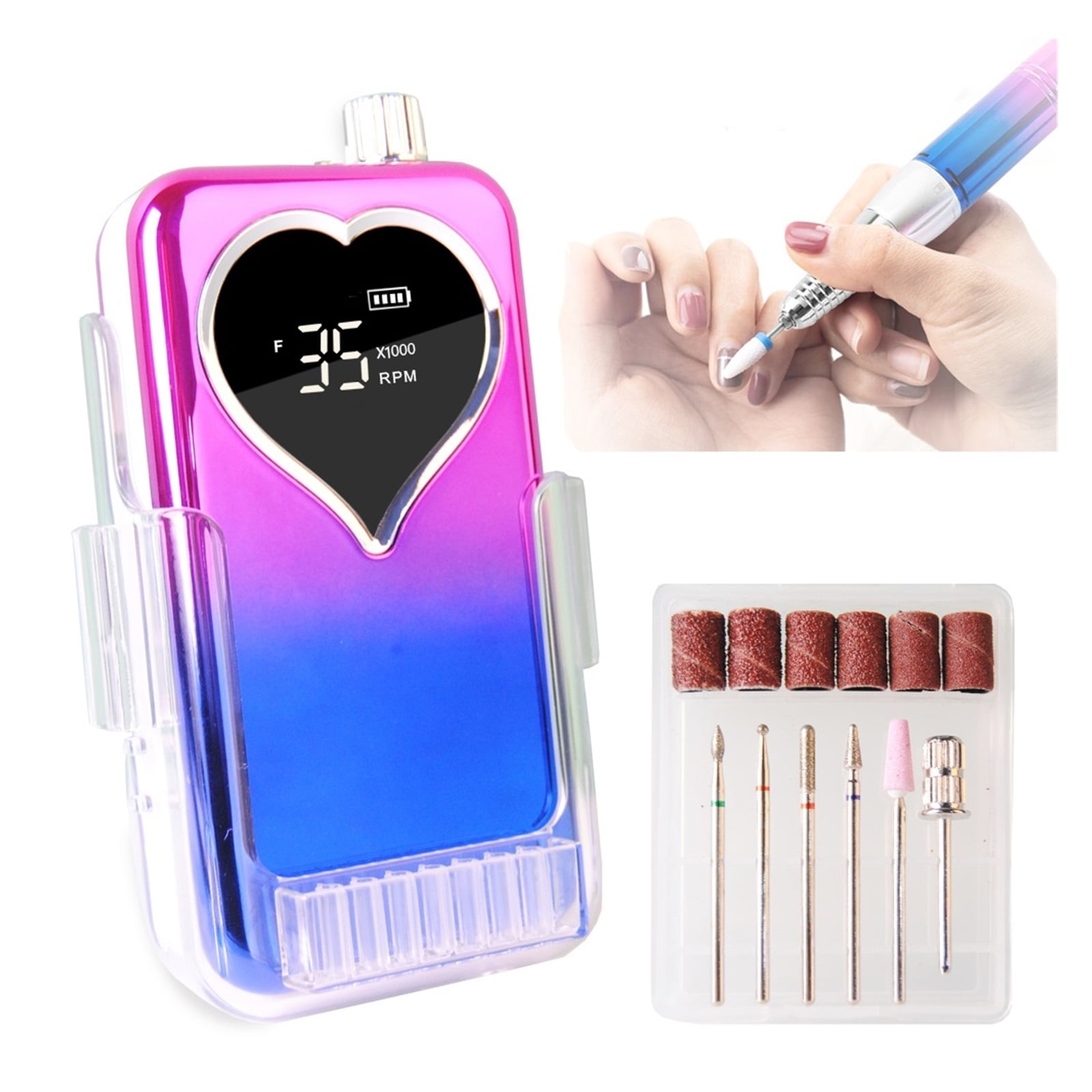 Portable 35000RPM Nail Drill Machine Rechargeable Nail Drill Heart Engraved Nail Cuticle Machine Acrylic Nail Drill Equipment