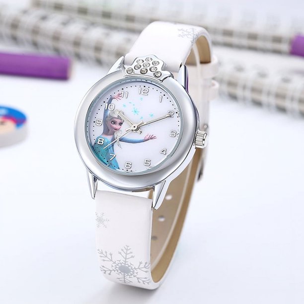 Reloj Elsa para niñas, relojes de princesa Elsa para niños, correa de cuero, bonitos relojes de pulsera de dibujos animados para niños, regalos para niños, reloj Frozen para niñas