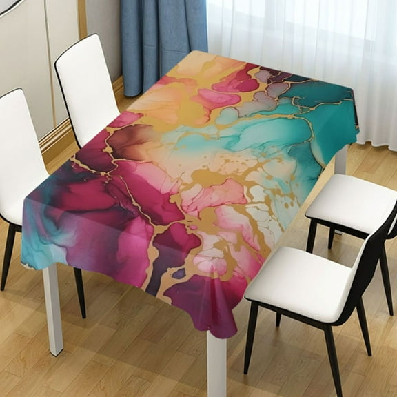 Ryvnso Green Pink Golden Marble Rectangle Table Cloth Tablecover Dinning Tablecloth 54"x72"