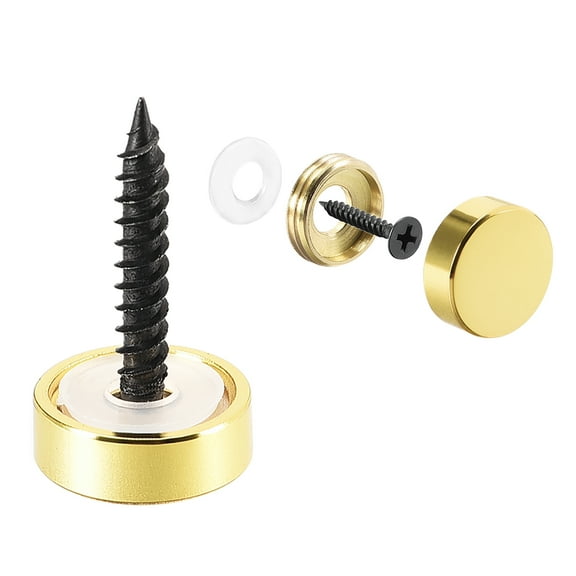 Mirror Screws, Decorative Cap Fasteners Cover Nails, Electroplated, Bright Golden 14mm/0.55" Brass 12 pcs
