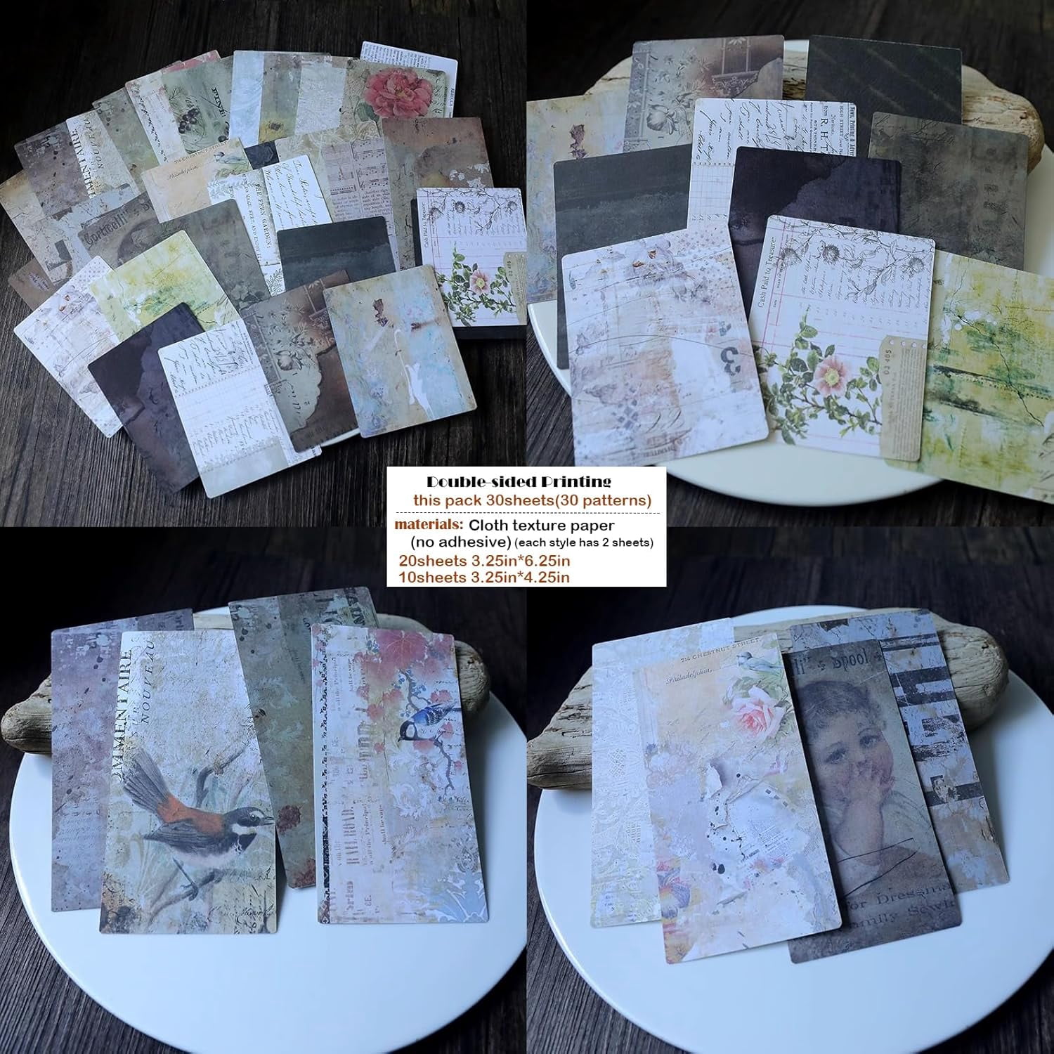 4 Packs Vintage Junk Journal Mixed Media Paper and Stickers Collage Kit Journaling Decoupage Supplies for Adults Scrapbook Craft Starter Ephemera Embellishments Photo Frame Album Art Aesthetic Decor