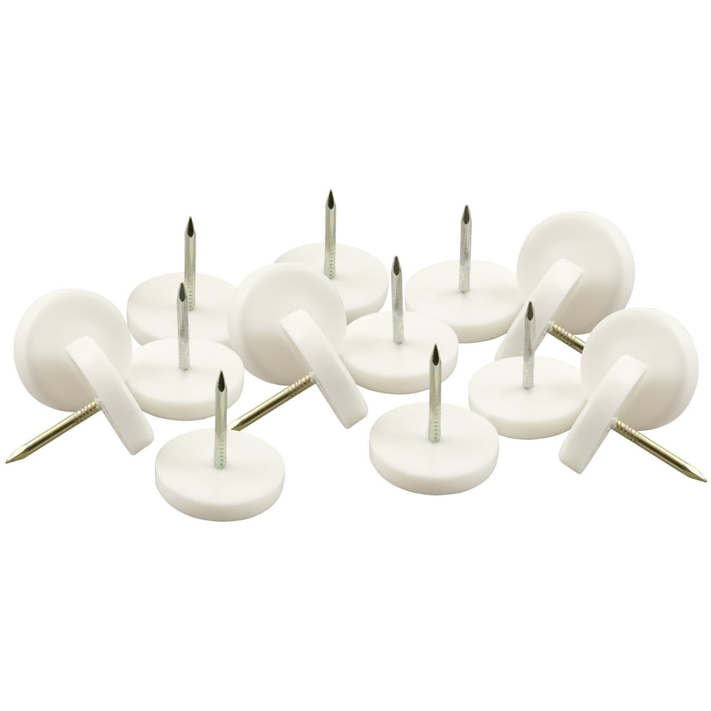 Super Sliders 7/8" Round Nail on Furniture Glides Plastic, White, 16 Pack