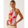 thumbnail image 2 of Women'S Y2k Halter Tank Floral Print Open Back Top Sleeveless Tie Cropped Top Summer Street Style Pink S, 2 of 8