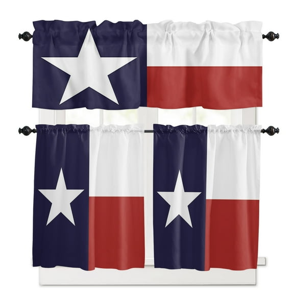 Texas Flag Red Blue and White Kitchen Curtains and Valances Set, 3 Piece Kitchen Curtains Set 24 Inch Length, Rod Pocket Curtains Tier Farmhouse Window Curtains