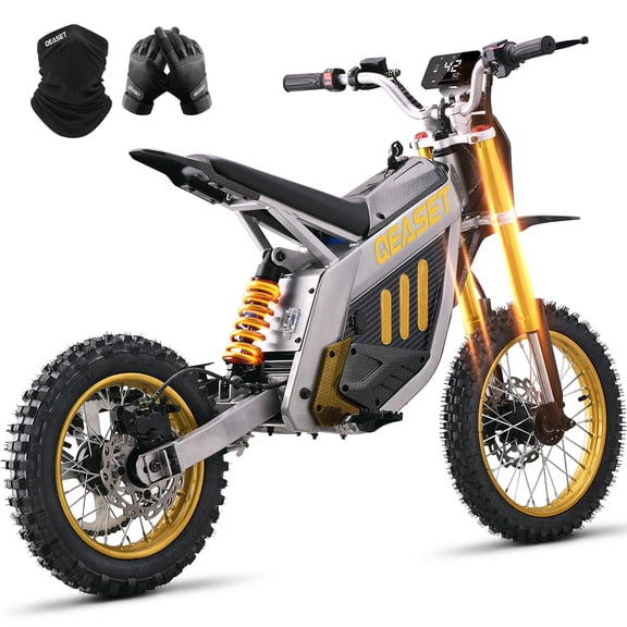 QEASET Dirt Bike DZ009 Electric-Powered Dirt Bike - Peak-3000W 48V 30AH Teens Adults Electric Dirt Bike, Max 42Mph, Gold for 16 