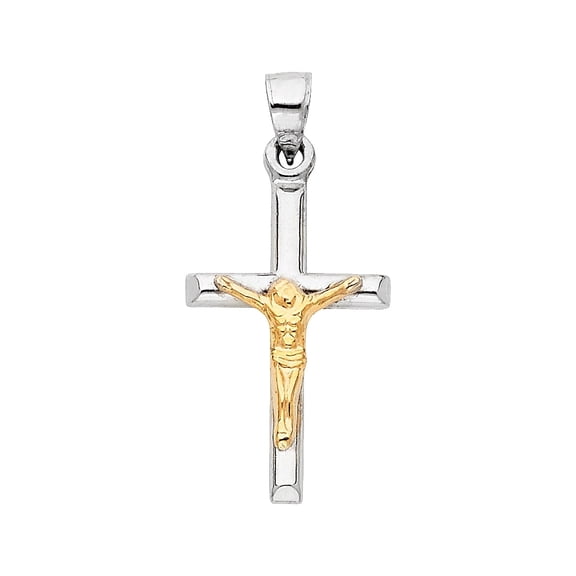 14K Two Tone Gold Religious Crucifix Charm Pendant for Chain Necklace | Jewelry Gift for Men Women | 25 x 16 MM | 0.8 grams