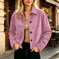 thumbnail image 7 of Smupbvky Women Faux Suede Jackets Collared Button Up Crop Shackets Long Sleeve Dressy Casual Outerwear Tops with Pockets (L, Pink), 7 of 7