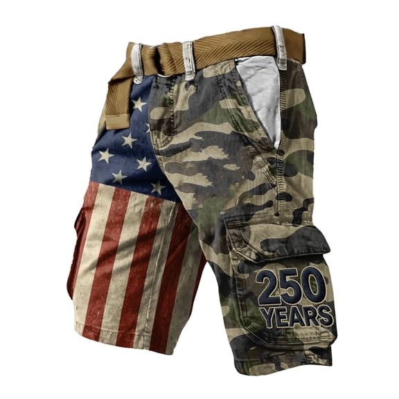 CONZONE Independence Day Mens Cargo Shorts Patriotic 4Th Of July Shorts For Men Casual Usa Flag Graphic 250 Years Freedom Shorts With Pockets