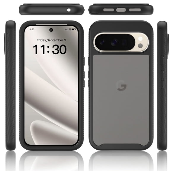 ELEHOLD Shockproof Case for Google Pixel 11 Pro XL, Frosted Translucent Protective Cover with Front Bumper Frame Raised Edge, Black
