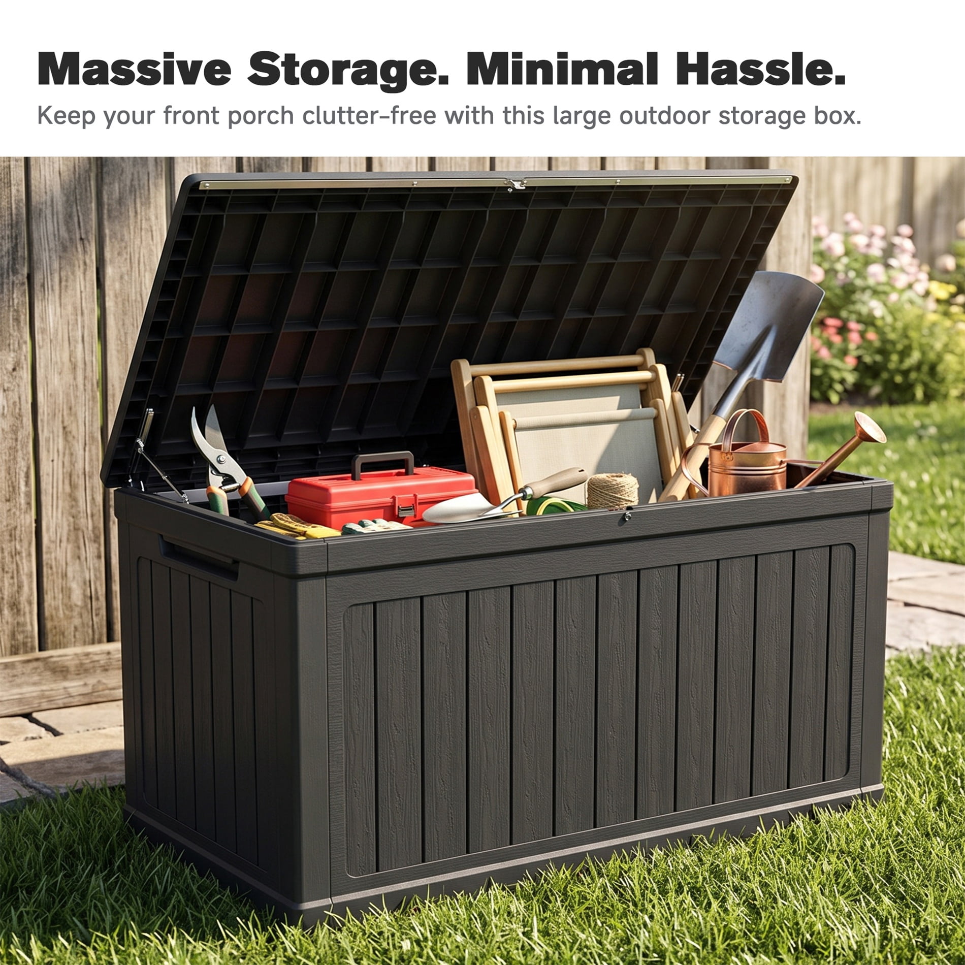 Alvantor Outdoor Storage Box Waterproof Resin Deck Box Lockable in Black, 230 Gallon XXL