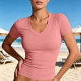 thumbnail image 5 of Dwellite Womens V Neck Short Sleeve Shirts Spring Slim Fit Crop T Shirts Y2k Tee 2026 Summer Gym Workout Cute Top Purple Pink XL, 5 of 7