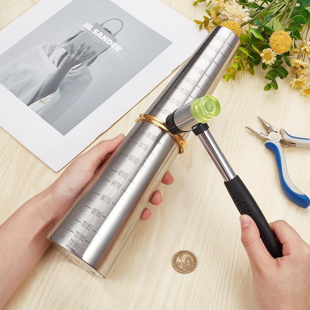 1set Bracelet Mandrel Sizer Set Including Iron Hammer Stainless Steel Round Bracelet Mandrel with Graduated Adjust Bracelet Making Jewelry Making Tool for Jewelry Makers DIY