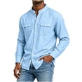 thumbnail image 6 of Cotton Blend Men Short Sleeve /Long Sleeve Button Down Shirts Solid Color Henley Collar Tshirt With Pockets, 6 of 6