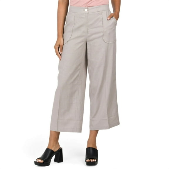 Jones New York Women's High Rise Linen Blend Wide Leg Cropped Pants-Tan / 8
