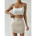 thumbnail image 5 of LinYooLi Women's Solid High Waist Pencil Belt Skirt Bodycon Mini Skirt, 5 of 5