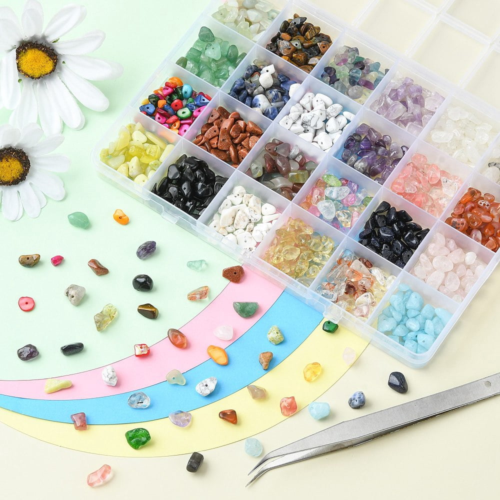 DIY Stretch Bracelet Making Kit Including Natural & Synthetic Mixed Gemstone & Natural Shell & Glass Chip Beads Elastic Thread Tweezers Beads: 3~5x7~13x2~4mm Hole: 0.4mm 240g/set