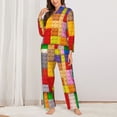 thumbnail image 2 of Kdxio Colorful Plastic Blocks Pattern Print Womens Pajamas Set Button Down 2 Piece Pjs Long Sleeve Oversized Sleepwear with Pockets-Small, 2 of 7