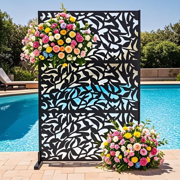 Yeshouse Biombo de acero galvanizado de alta resistencia, panel de cerca de 183 x 119 cm, divisor decorativo resistente a la intemperie y enrejado para plantas, ideal para patio y jardín
