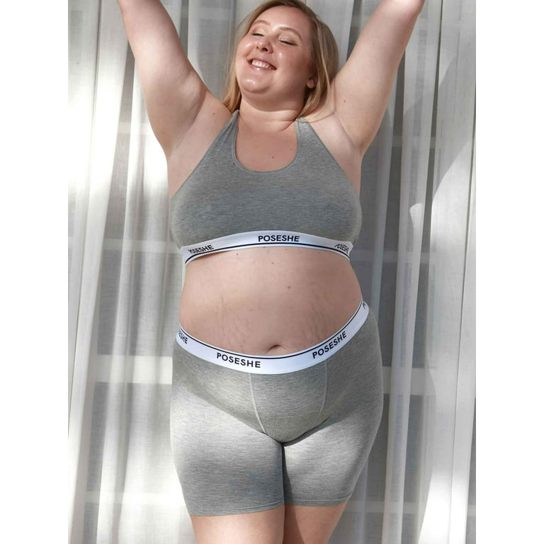POSESHE Women's Boxer Underwear, Plus Size Boyshorts Panties 6/8  Inseam,2-Pack