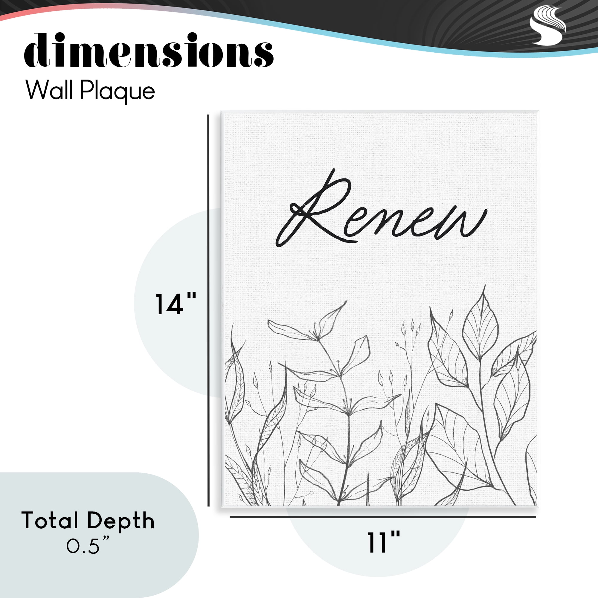 Renew with Leaf Outlines Wall Plaque Art, design by Lettered and Lined