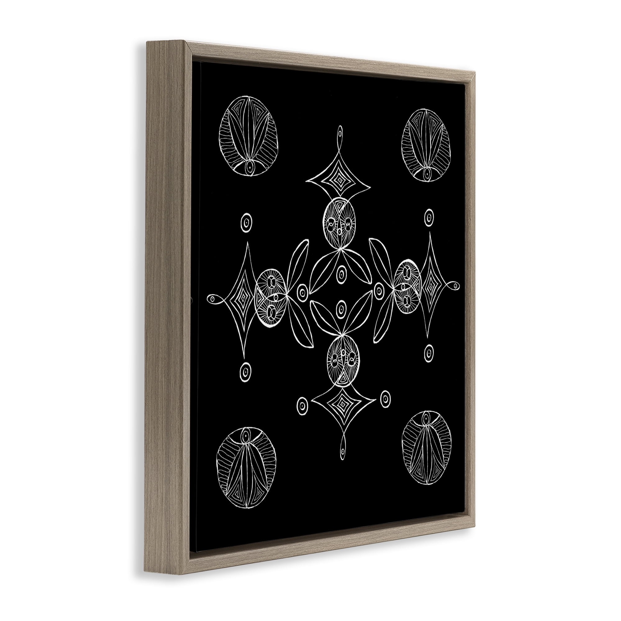 Stupell Industries Simple Monochrome Fractals Brown Framed Floater Canvas Wall Art, design by El Perkin