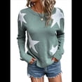 thumbnail image 2 of Suéter Informal de Punto con Cuello Redondo y Hombros Caídos con Estampado de Estrellas para Mujer Verde L, 2 of 9
