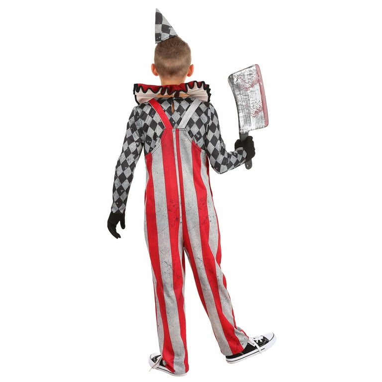 Wicked Circus Clown Costume - Creepy Halloween Costume With Shirt, Striped Overalls & Pompoms
