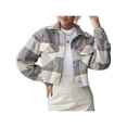 thumbnail image 3 of Liacowi Women Juniors Loose Cropped Jacket Plaid Turn-Down Collar Outwear Long Sleeve Vintage Shacket Casual Tops Coat, 3 of 7