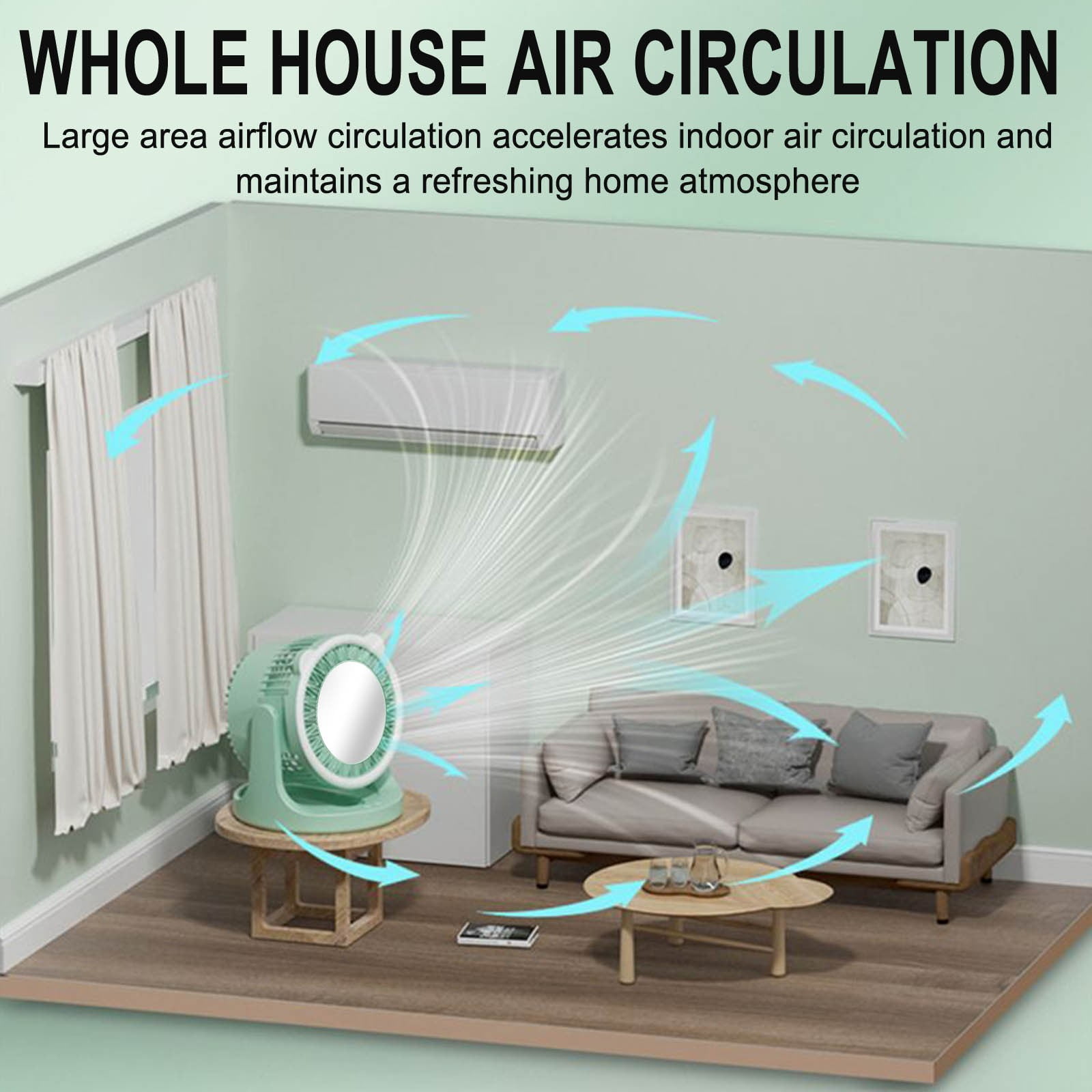 LSLJS USB Desk Fan, Portable Desktop Table Fan with Mirror & LED Lights, 180°Rotatable 3 Speeds Strong Airflow Quiet Operation Cooling Fan, Hanging/Standing Small Personal Fan for Home Office Bedroom