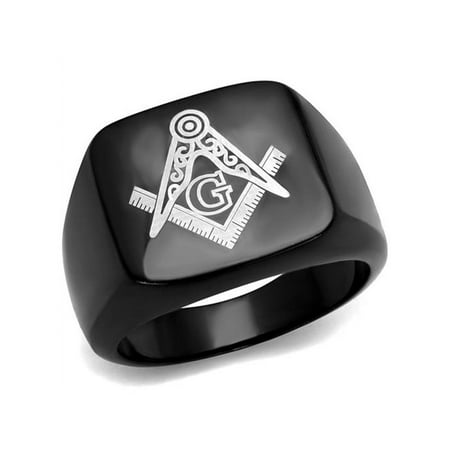 Men's Stainless Steel Black Ion Plated Masonic Lodge Freemason Ring Band Size 12
