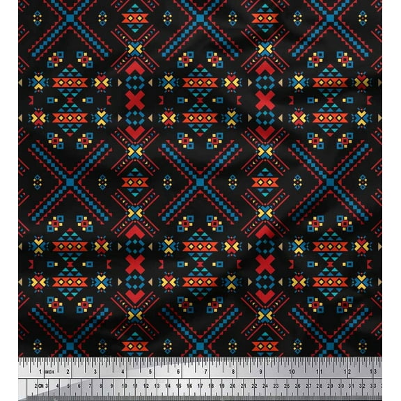 Soimoi Cotton Duck Fabric Cross Sign & Triangle Geometric Print Sewing Fabric Yard 42 Inch Wide