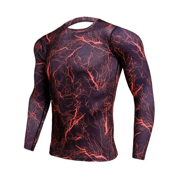 Soidarity Camisa delgada deportiva de manga larga de estilo informal de diseño Simple para hombre, camisetas estampadas de poliéster con cuello Uniforme atlético trueno rojo L Soidarity OD028984-04