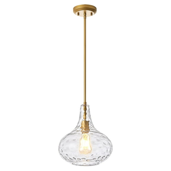 11" Clear Glass Pendant Light Set of 3, Downrod Hanging Large Hand-Blown Glass Shade with Hammered Texture and Gold Finish for Kitchen Island, Dining Room, Hallway, Living Room