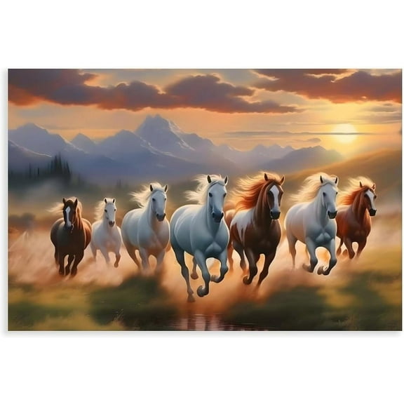 Seven Lucky Running Wild Horses Wall Art Animal Posters 7 Horses Running Painting 2 Canvas Poster Bedroom Decor Sports Landscape Office Room Decor Gift Frame style Frame style