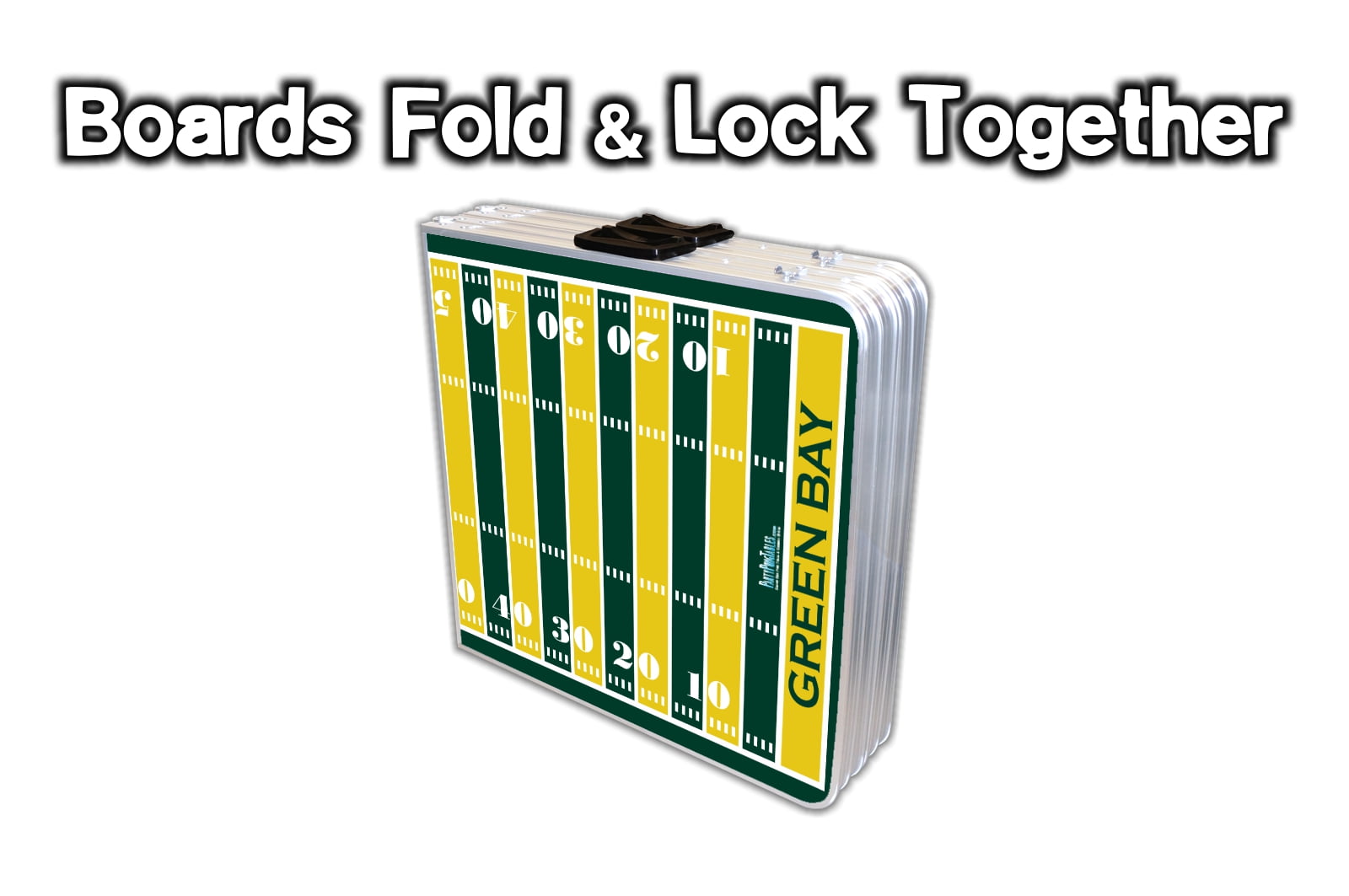 2-in-1 Cornhole Boards & Beer Pong Table w/ Color-Changing LED Glow Lights - Green Bay Football Field