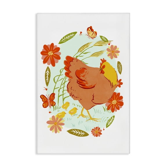 Stupell Industries Farmhouse Hen & Chicks Circular Florals Canvas Art, 16 x 24, by Hannah Moren