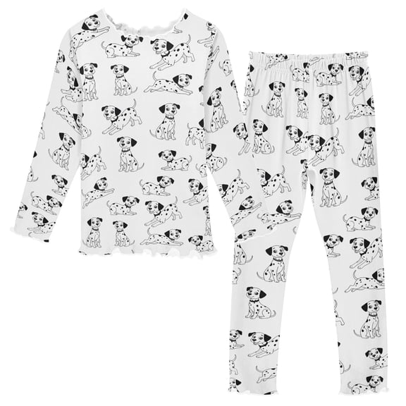 Girls Pajama Set Dalmatian Cute Pattern Kids Long Sleeve 2 Piece Sleepwear 7-8Y