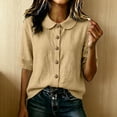 thumbnail image 6 of VBVC Women's Cotton Linen Button Down Shirt , Ladies' Peter Pan Collar Short Sleeve Blouse , Casual Summer Work Tops For Women, S-2XL, 6 of 7