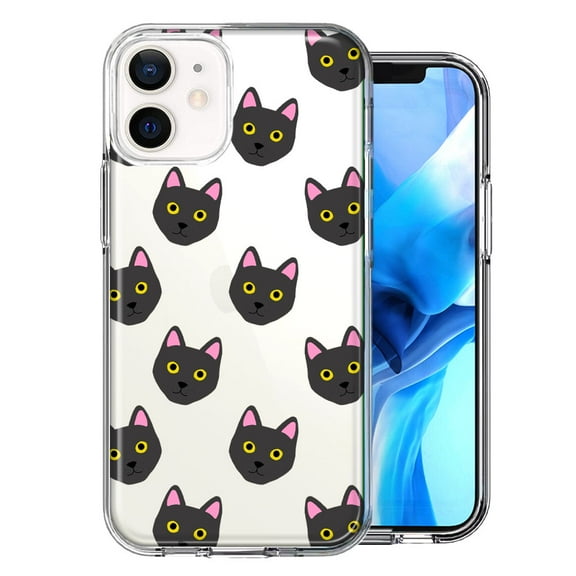 MUNDAZE For Apple iPhone 12 Black Cat Polkadots Design Double Layer Phone Case Cover