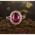 thumbnail image 4 of Split Shank 2.25 Carat 8x6mm Oval Cut Red Ruby Moissanite Diamond Halo Engagement Ring in 10k Rose Gold for Women, 4 of 5
