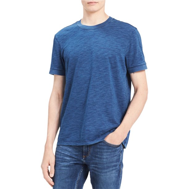 Calvin Klein Playera básica texturizada para hombre, azul, mediana Calvin Klein Camiseta básica